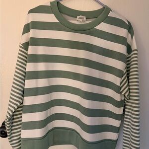 BKE Sage and White Striped Pullover
